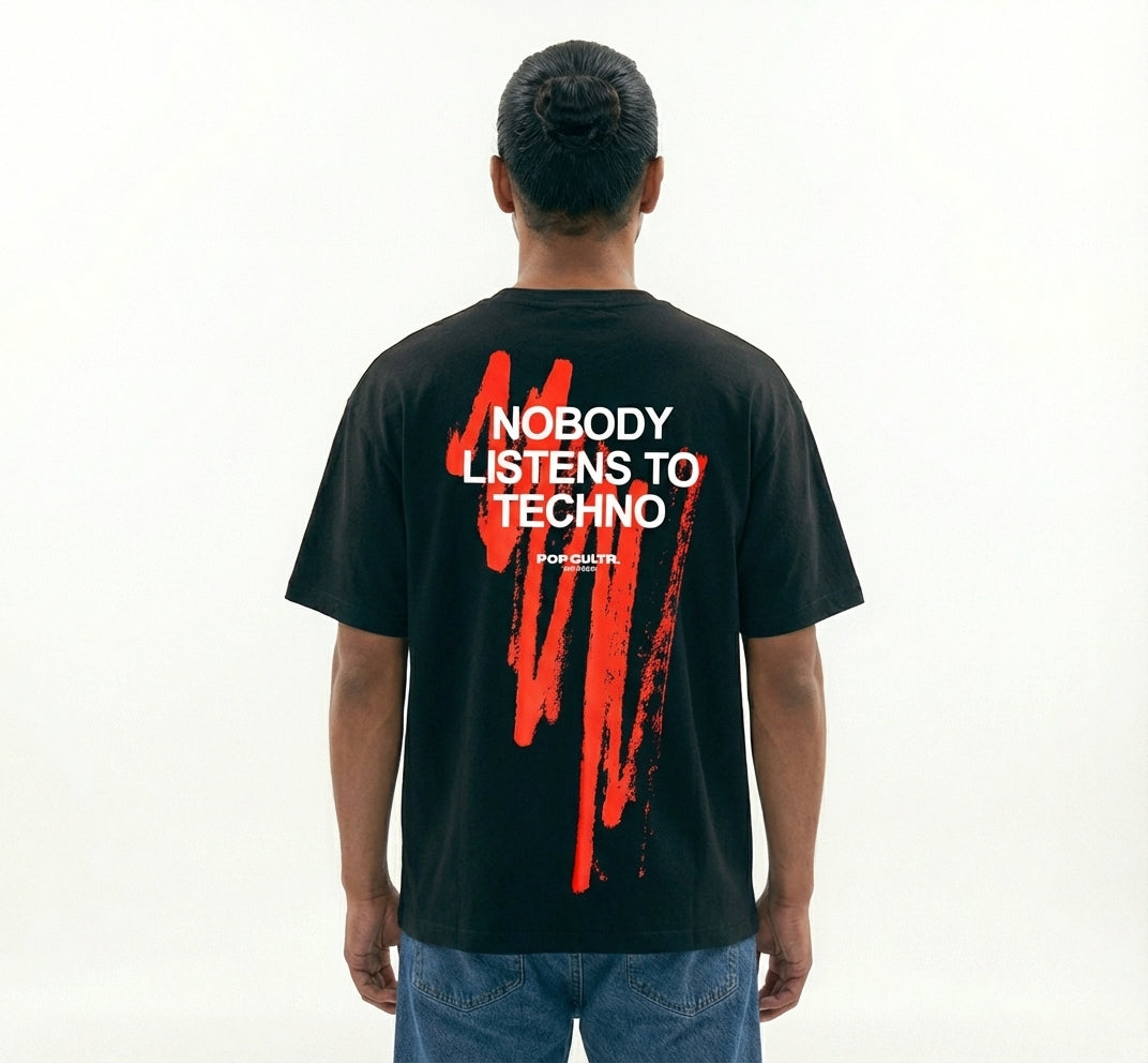 "Nobody Listens To Techno" Black Tee