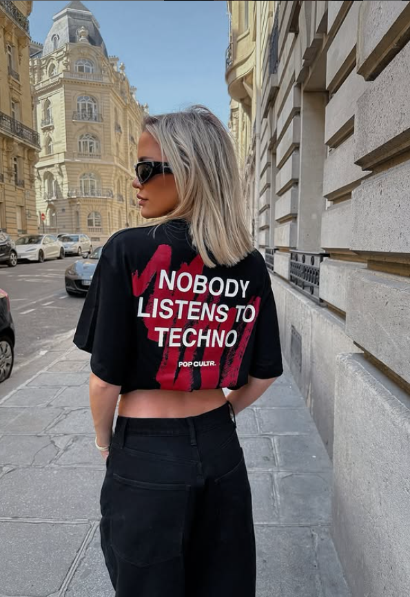 "Nobody Listens To Techno" Black Tee