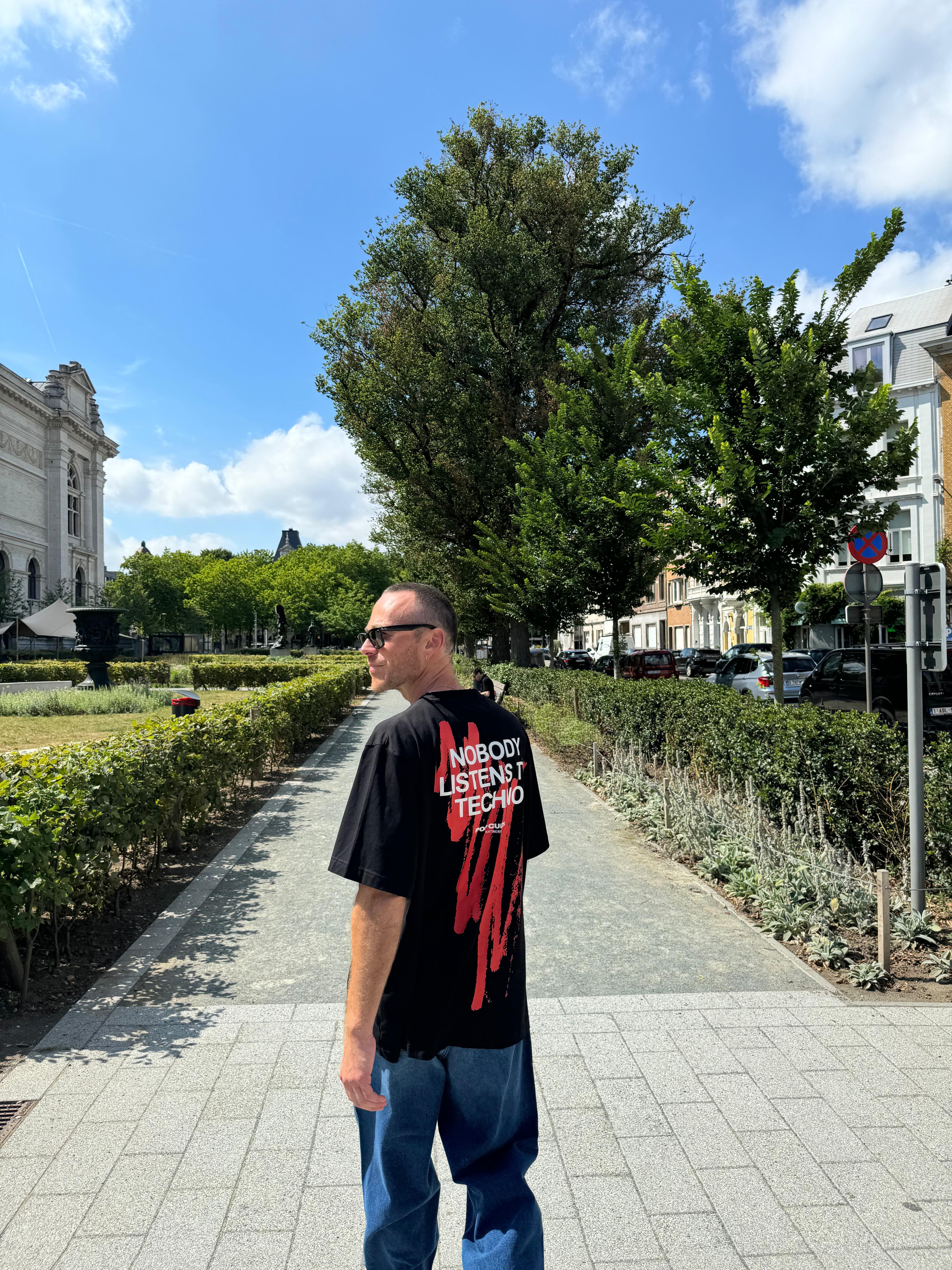 "Nobody Listens To Techno" Black Tee