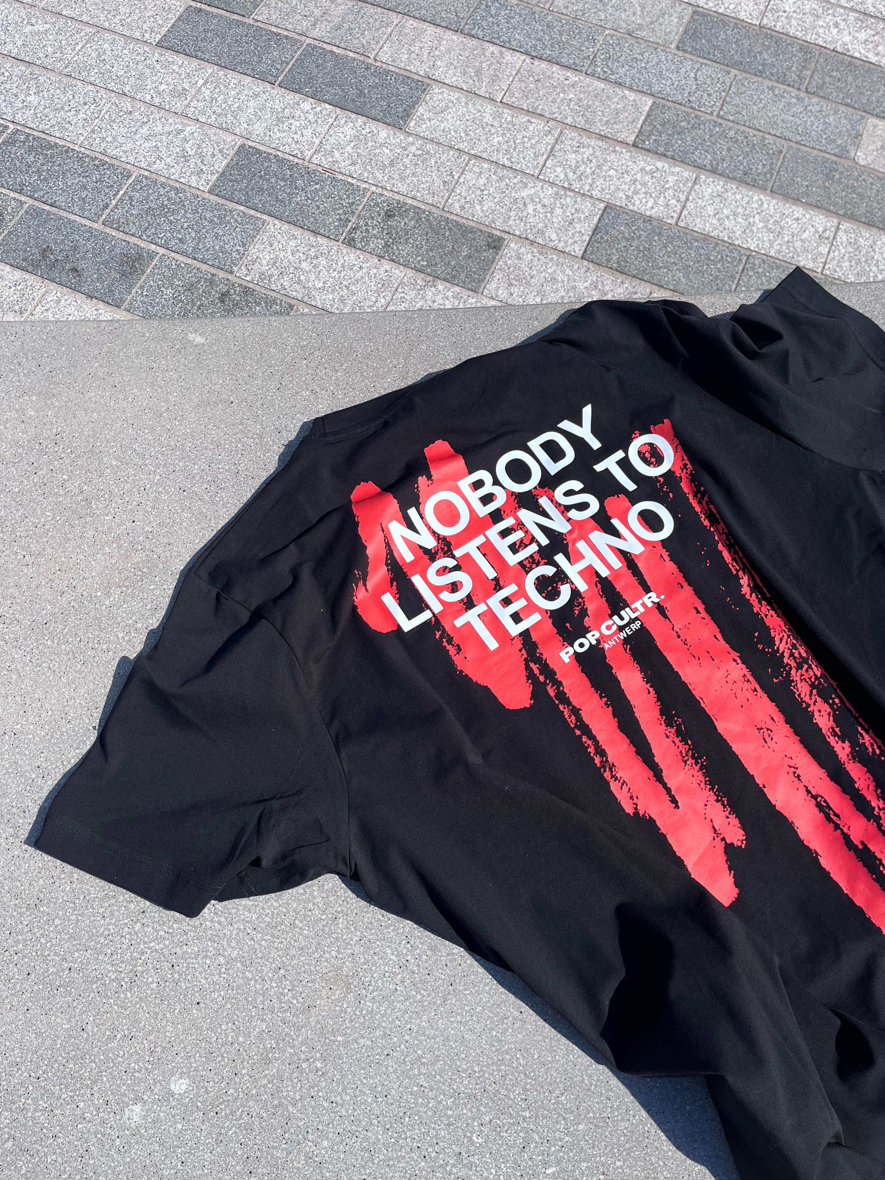 "Nobody Listens To Techno" Black Tee